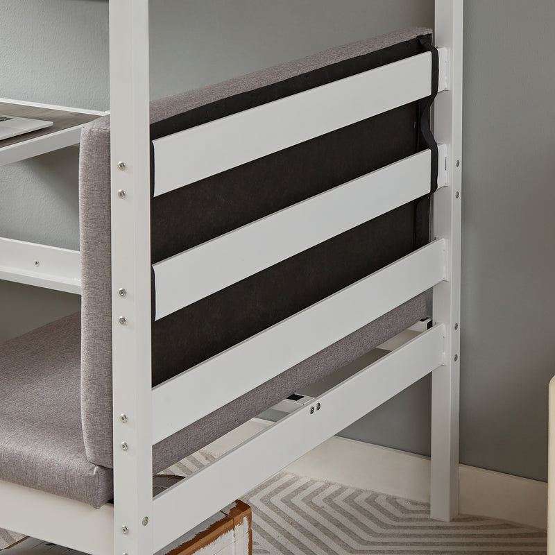 Twin Over Twin Bunk Beds Can be Turn into Upper Bed and Down Desk, Cushion Sets are Free for Kids, Teens, Girls, Boys. White,79''L x 40.9''W x 79''H.