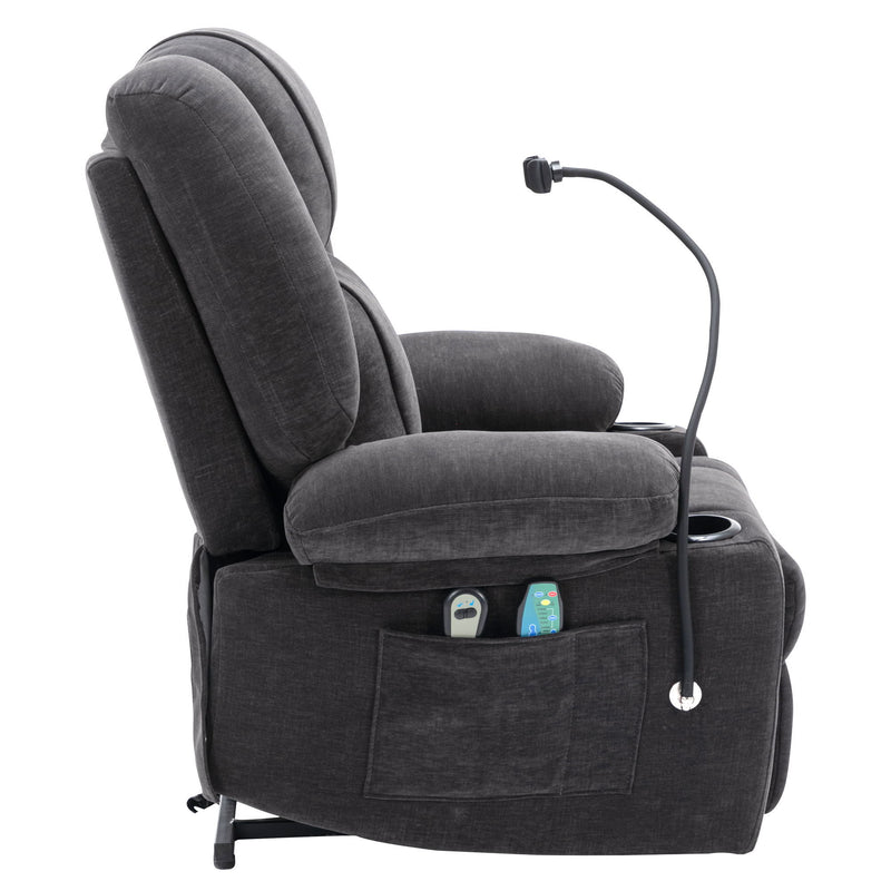 Power Lift Recliner Chair Electric Recliner For Elderly Recliner Chair With Massage And Heating Functions, Remote, Phone Holder Side Pockets And Cup Holders For Living Room