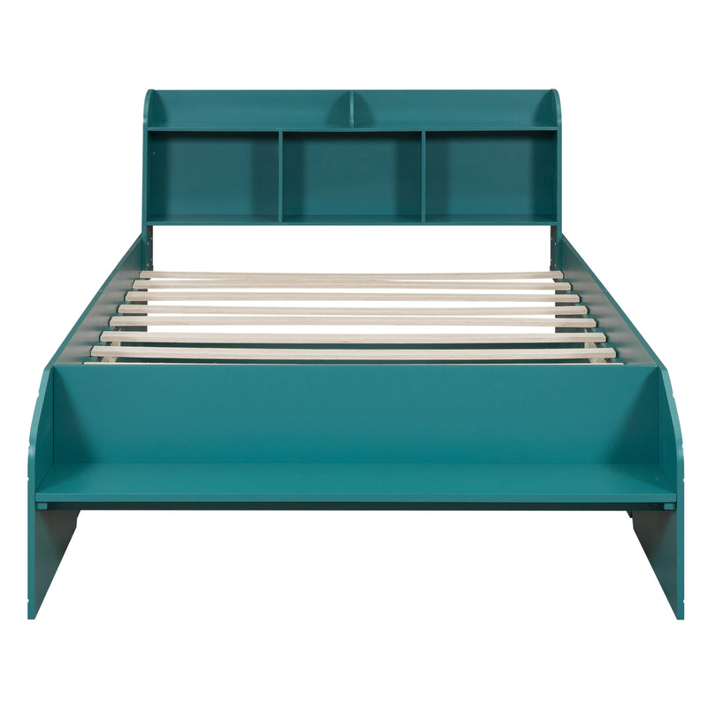 Wood Full Size Platform Bed with 2 Drawers, Storage  Headboard and Footboard, Dark Green