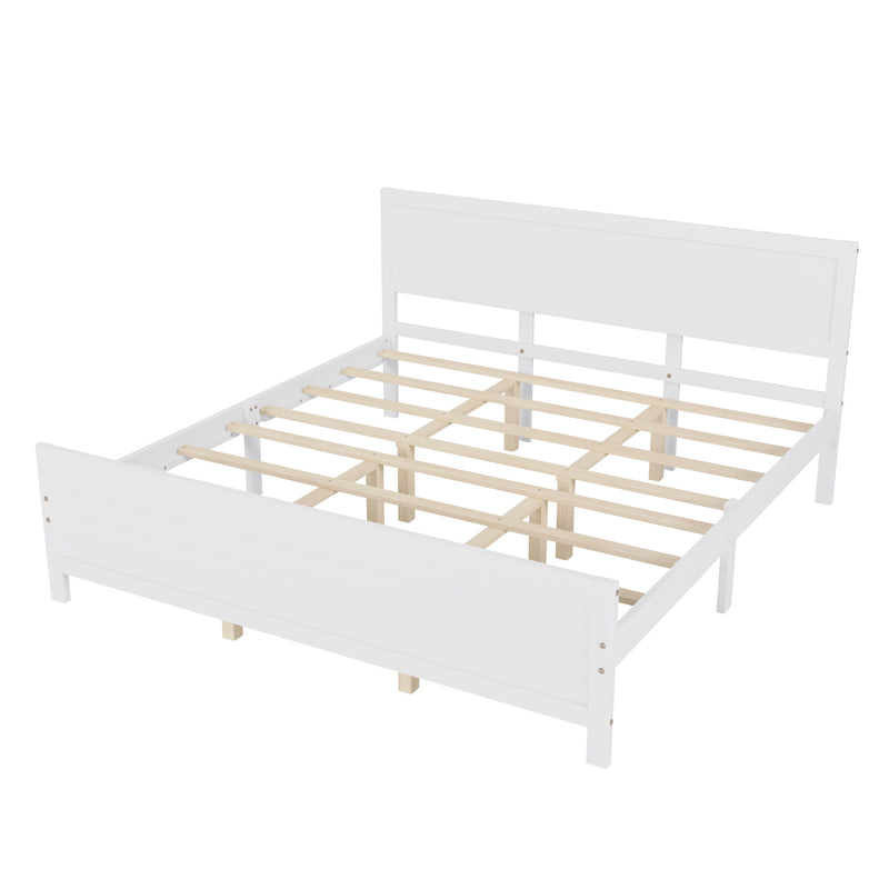 King Size Wood Platform Bed Frame With Headboard, Mattress Foundation With Wood Slat Support, No Box Spring Needed - White