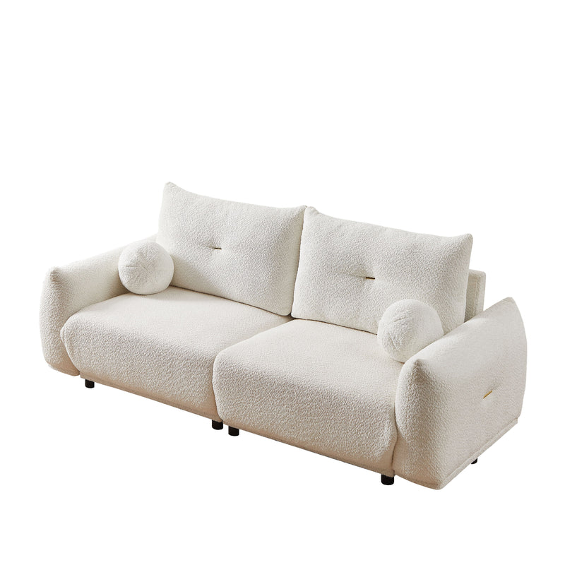 Lamb's Wool 2-Seater Cushion Sofa 90'' Comfortable Sofa For Living Room Bedroom And Other Casual Spaces Lamb's Wool Sofa With 2 Cushions And 2 Ball Pillows