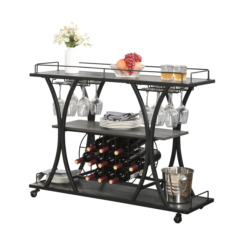 Industrial Bar Cart Kitchen Bar & Serving Cart For Home With Wheels 3 Tier Storage Shelves - Black / Gray