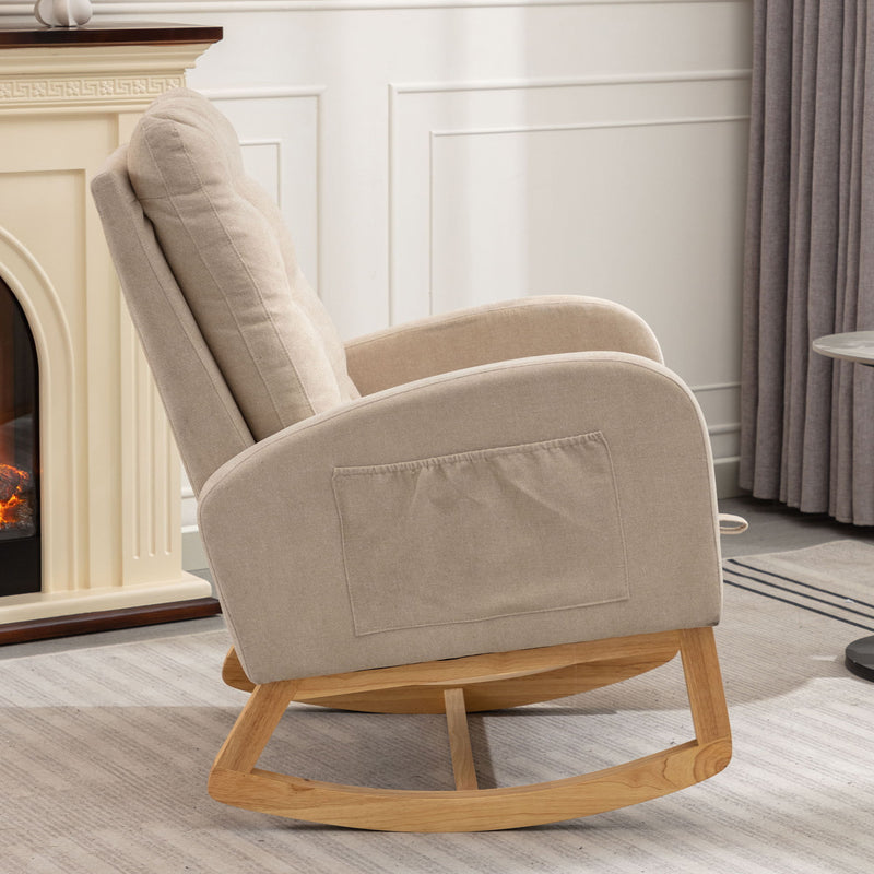 Accent Rocking Chair With Footrest High Back Rubber Wood Rocking Legs Bedroom Living Space