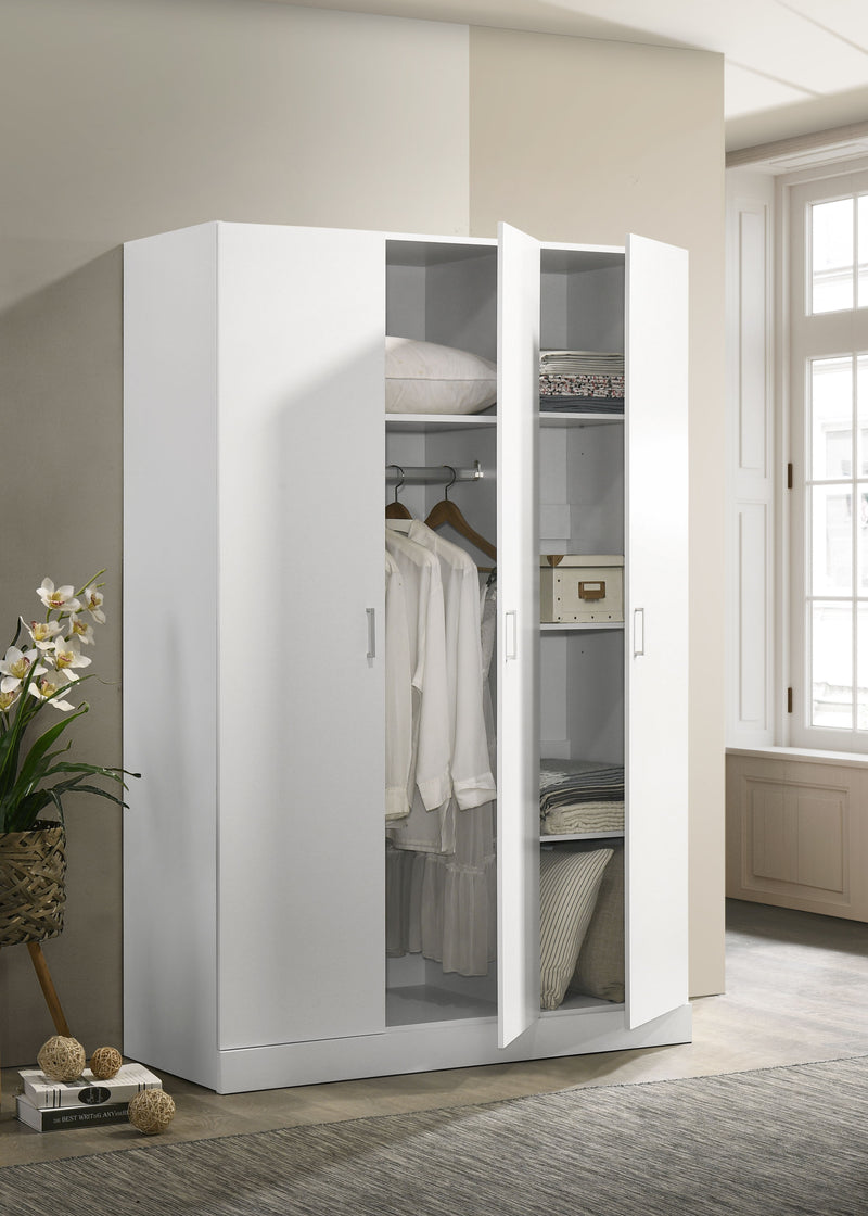 Declan - 3-Door Wardrobe Cabinet Armoire With Storage Shelves And Hanging Rod - White