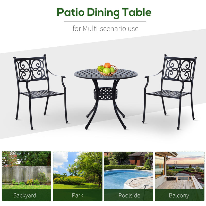 Outsunny - 33" Patio Dining Table Round Cast Aluminium Outdoor Bistro Table With Umbrella Hole - Black