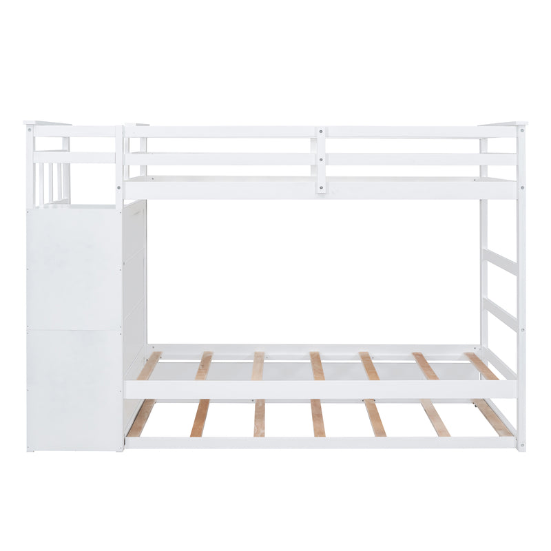 Twin Over Twin Bunk Bed with Trundle and Staircase,White(OLD SKU:LT000068AAK)