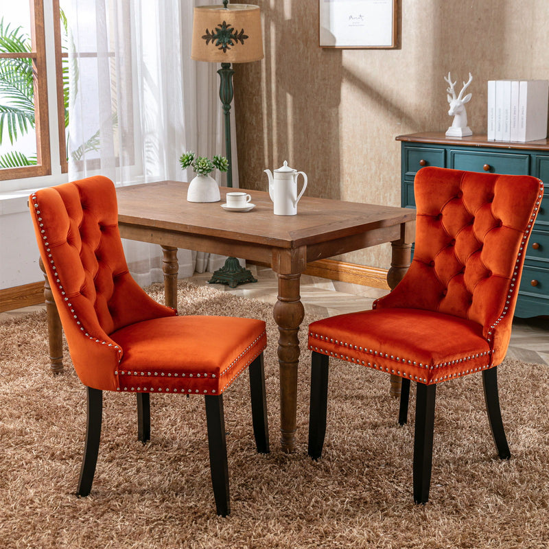 Nikki - Modern, High-End Tufted Solid Wood Contemporary Velvet Upholstered Dining Chair With Wood Legs Nailhead Trim (Set of 2)