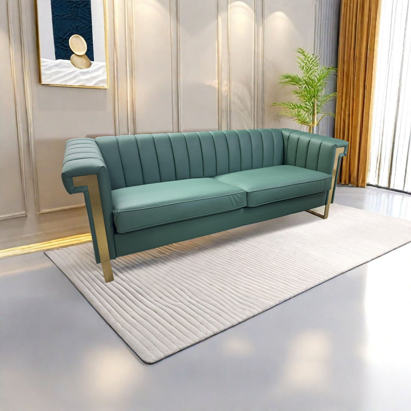 Sofa Modern Sofa With Gold Accents, Sleek Channel-Tufted Upholstery, 3 Seat Couch For Living Room And Office Decor