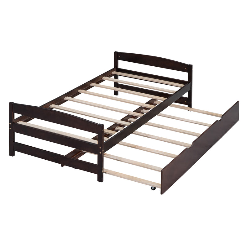 Twin Size Platform Bed with Twin Size Trundle, Espresso