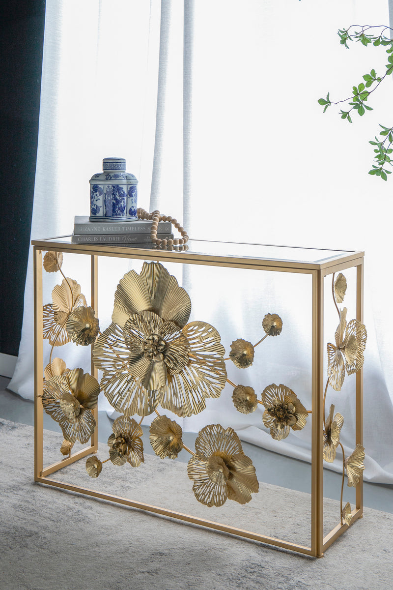 Console Table With Mirrored Glass Top, Modern Entryway Table For Living Room Foyer Entryway - Gold