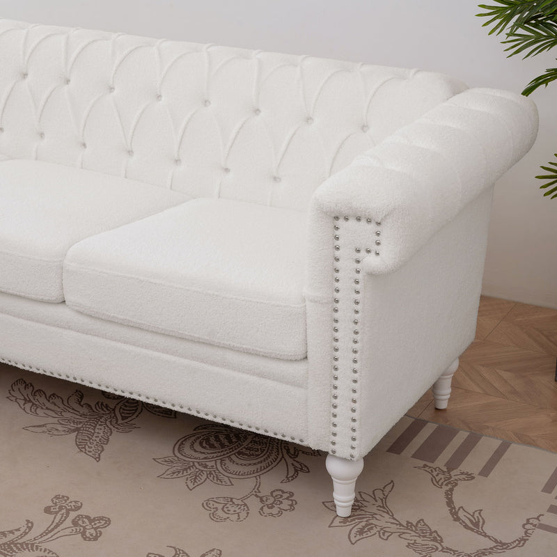 Traditional Square Arm Removable Cushion 3 Seater Sofa - White