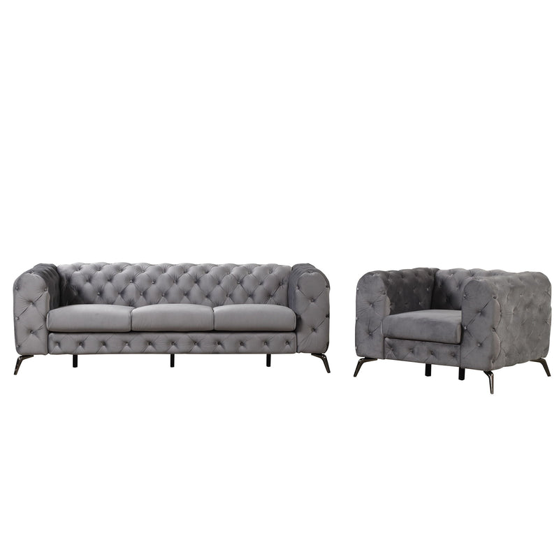 3 Piece Sofa Sets Modern With Sturdy Metal Legs, Velvet Upholstered Couches Sets Including Three Seat Sofa, Loveseat And Single Chair For Living Room Furniture Set