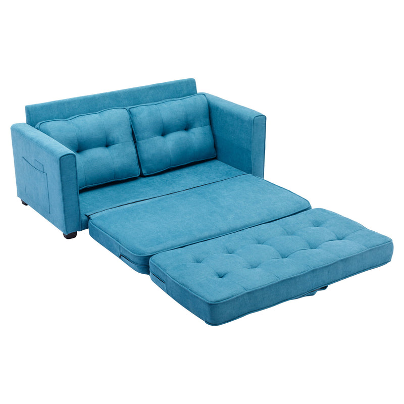 Loveseat Sofa With Pull-Out Bed Modern Upholstered Couch With Side Pocket For Living Room Office