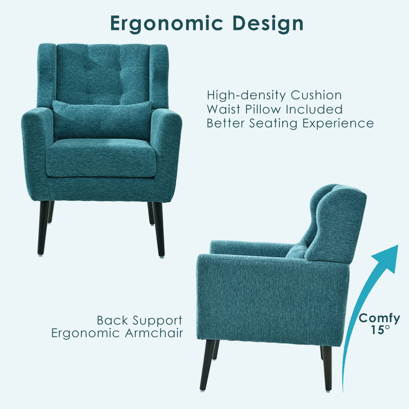 Modern Accent Chair Upholstered Foam Filled Living Room Chairs Comfy Reading Chair Mid-Century Modern Chair With Chenille Fabric Lounge Arm Chairs Armchair For Living Room Bedroom