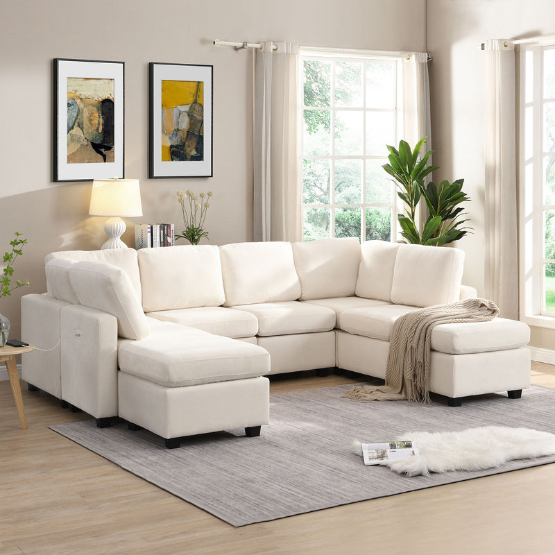 Sectional Sofa Couch Sofa Bed U-Shaped Sofa With Two Movable Ottoman And Three USB Ports For Living Room