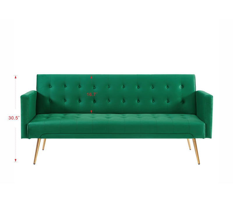 Morden Velvet Futon Sofa Bed For Living Room, Convertible 3 Adjustable Couch Loveseat With Metal Leg