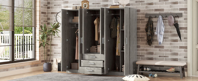 6 Doors Wooden Wardrobe Storage For Bedroom With Big Drawers