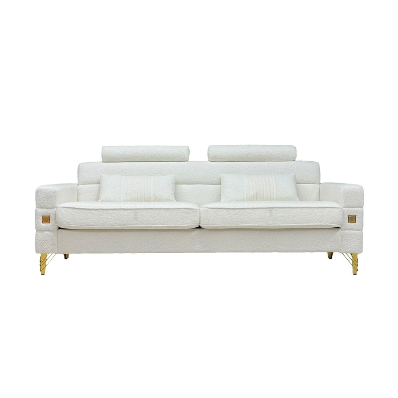 Fx-P15-Wb (Sofa) Elegant Imitation Wool Circle Fabric Sofa With Adjustable Headrests, Contemporary 3-Seat Couch With Gold Legs, Perfect For Living Room And Office Decor (Temu Suitable) - White