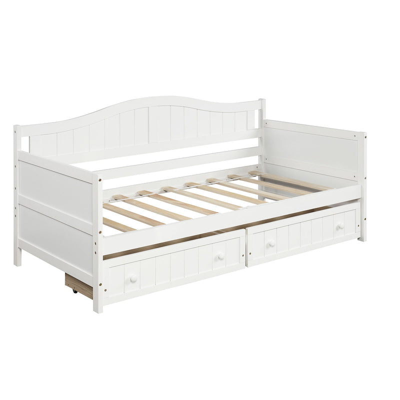 Twin Wooden Daybed With 2 Drawers, Sofa Bed For Bedroom Living Room, No Box Spring Needed - White