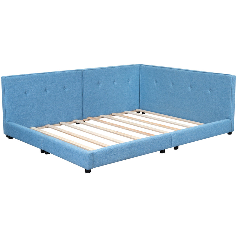 Upholstered Full Size platform bed with USB Ports, Blue