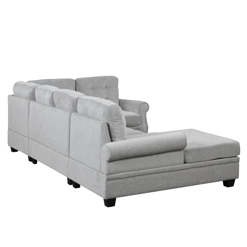 Modern U-Shaped Corner Sectional Sofa Upholstered Linen Sofa Couch For Living Room