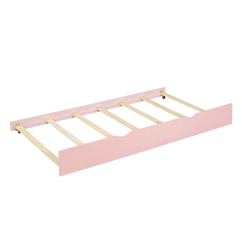 Wood Twin Size House Bed with Trundle and Storage, Pink