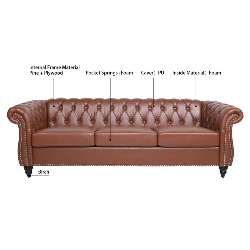 Rolled Arm Chesterfield 3 Seater Sofa