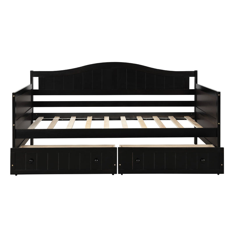 Twin Wooden Daybed With 2 Drawers, Sofa Bed For Bedroom Living Room, No Box Spring Needed - Espresso