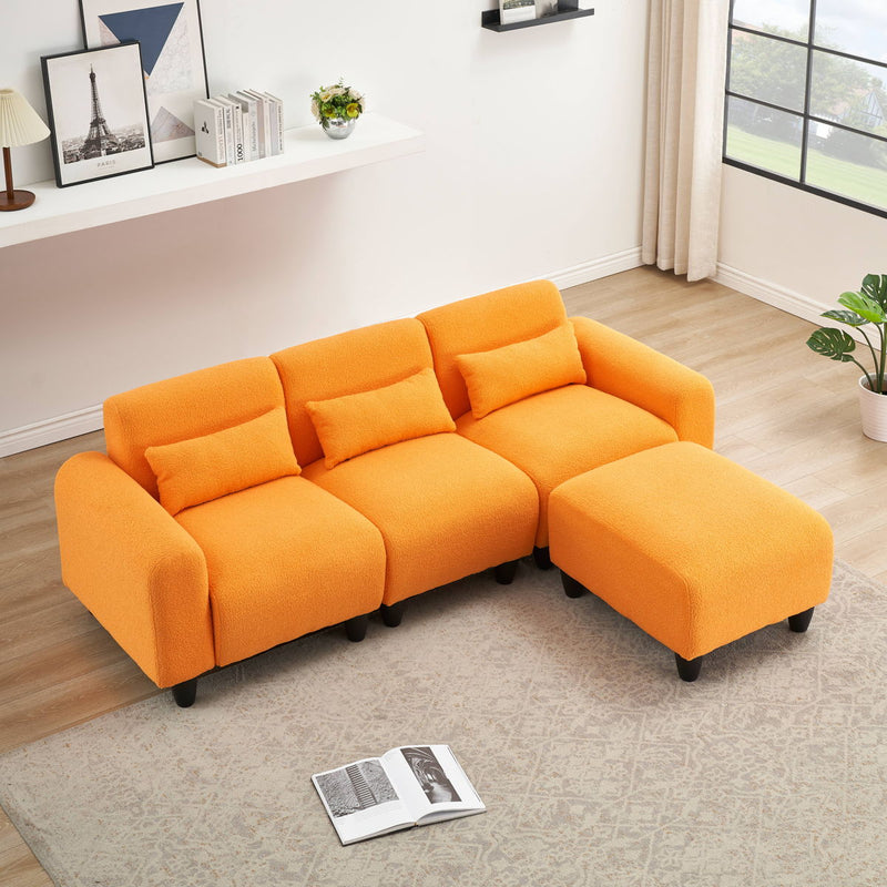 Teddy Fleece Creative Sofa Can Be Assembled Into A Two-Seater Sofa Plus A Single Couch With Three Waist Pillows To Perfectly Stretch Your Waist For Small Apartment Bedroom Spaces