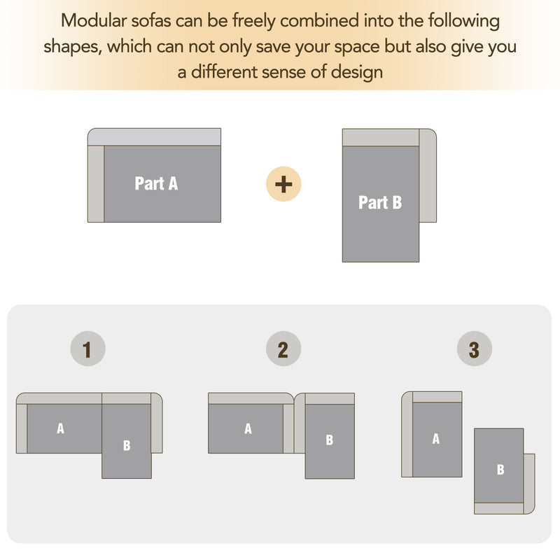 Modular Modular Combination Living Room Sofa Set, Modern Minimalist Sofa, Living Room Upholstered Sofa Bed, Bedroom, 2 Pieces Computer Free Combination, L-Shaped