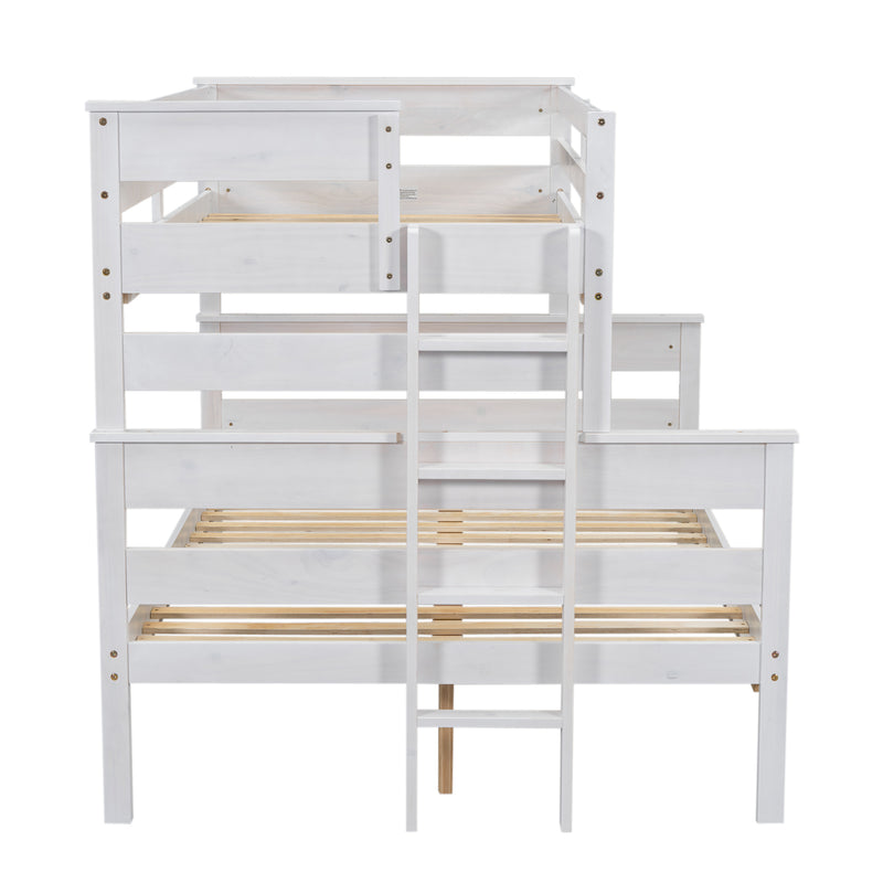 Wood Twin over Full Bunk Bed with Ladder, White