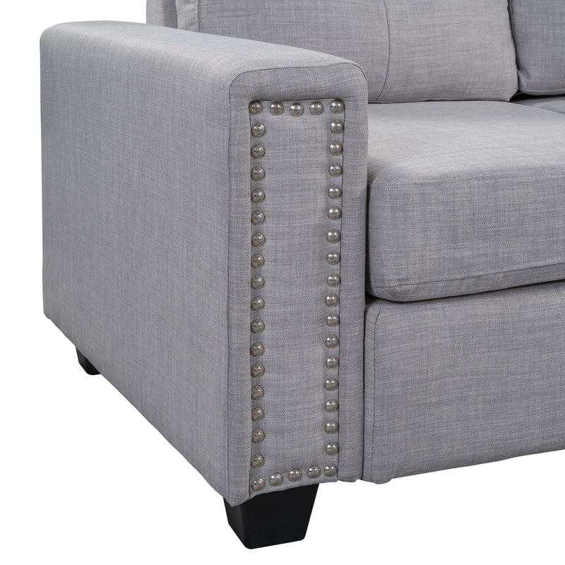 Reversible Sectional Sofa Space Saving With Storage Ottoman Rivet Ornament L-Shape Couch For Large Space Dorm Apartment