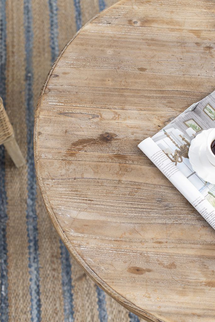 Antique Round Wood Table - Antique White / Gray