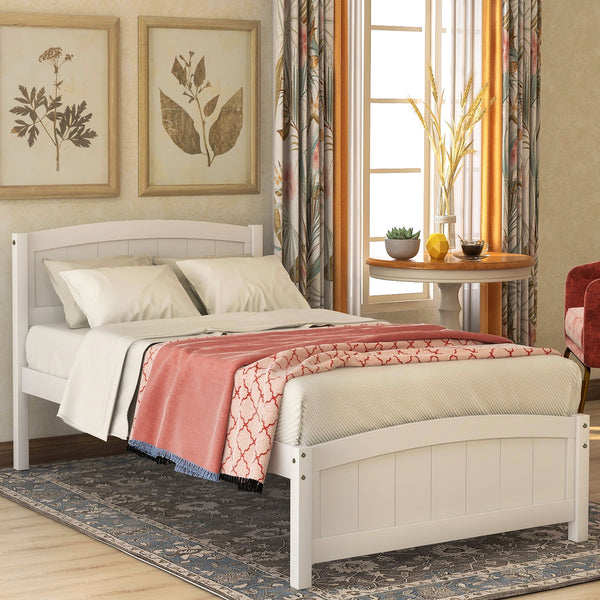 Twin Platform Bed With Headboard, Footboard And Wood Slat Support - White