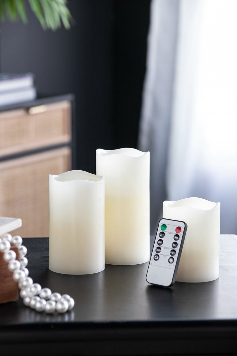 Led Candles With Remote Timer (Set of 3) - Ivory