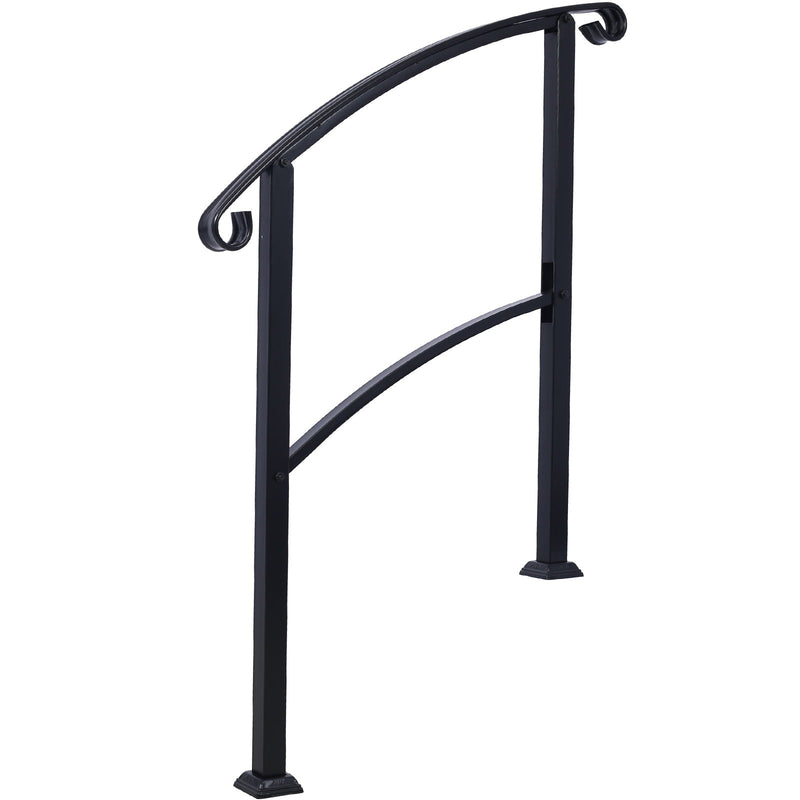 Handrails For Outdoor Steps, Fit 1 Or 3 Steps Outdoor Stair Railing, Flexible Front Porch Hand Rail, Transitional Handrails For Concrete Steps Or Wooden Stairs - Black