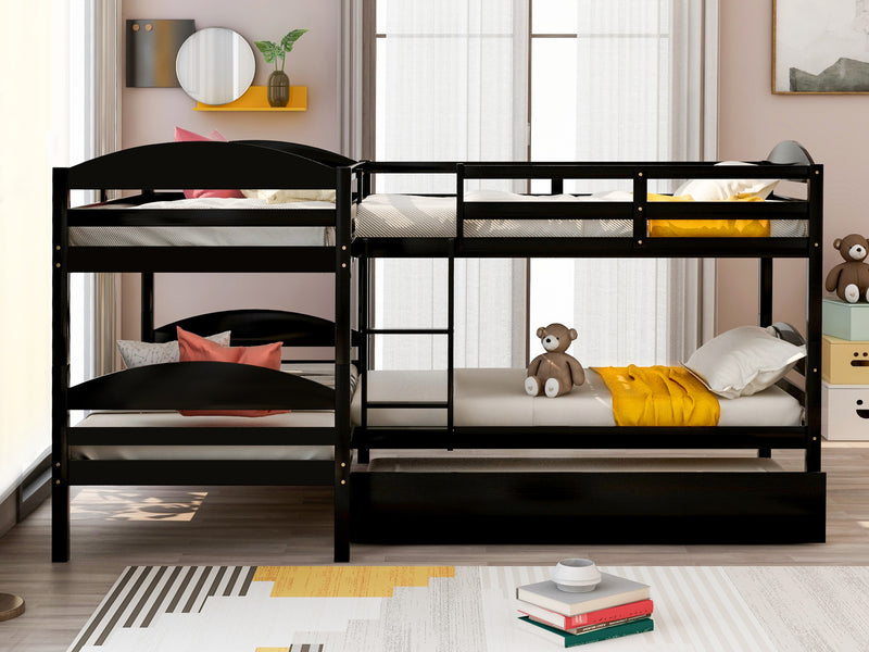 Twin L-Shaped Bunk bed with Trundle-Espresso{OLD SKU:LP000024AAP}