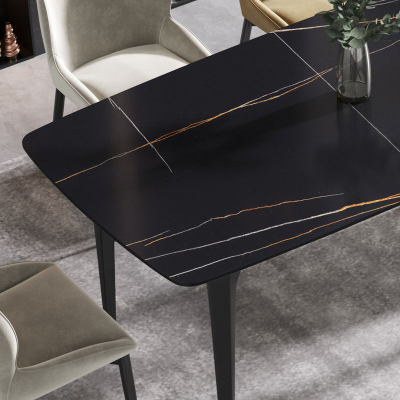 70.87" Modern Artificial Stone Curved Metal Leg Dining Table, Can Accommodate 6-8 People