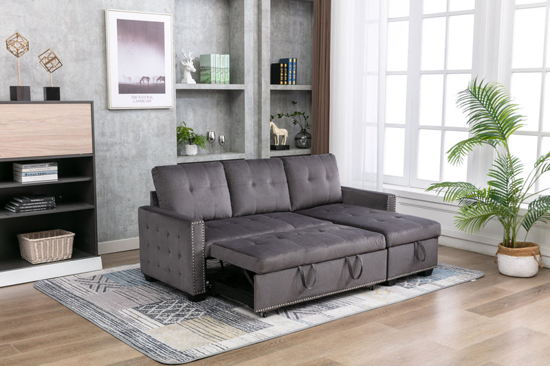 Reversible Sectional Storage Sleeper Sofa Bed, L-Shape 2 Seat Sectional Chaise With Storage, Skin-Feeling Velvet Fabric