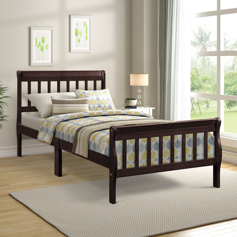 Twin Platform Bed Frame Panel Bed Mattress Foundation Sleigh Bed With Headboard / Footboard / Wood Slat Support - Espresso