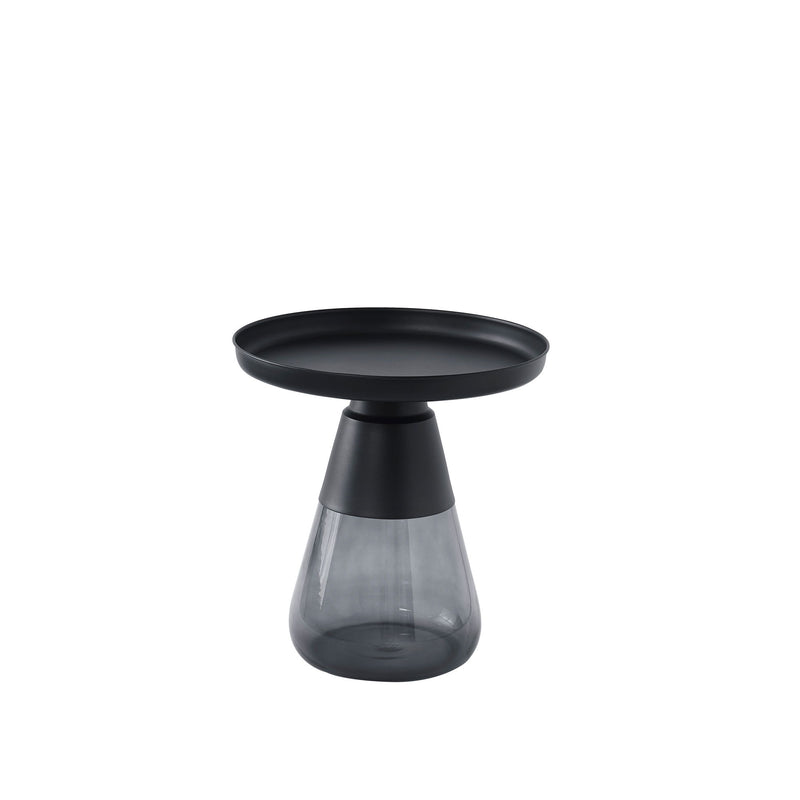 Smoke Glass Base With Black Painting Top Side Table, Living Room Sofa Table - Smoke