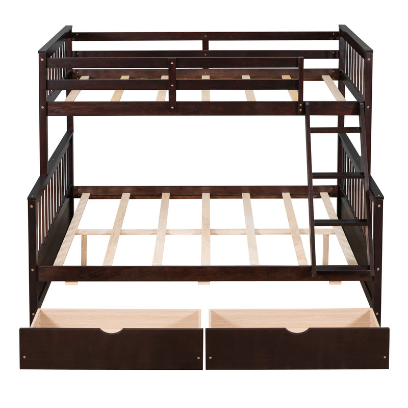 Twin Over Full Bunk Bed With Ladders And Two Storage Drawers