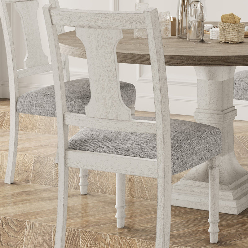 Tannen - Round 5 Piece Dining Table (Set of 5) - White And Gray