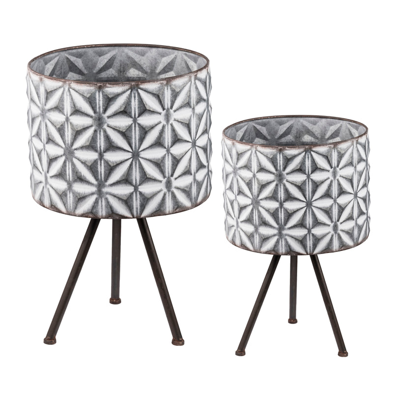 Metal Planter Stand, Round Farmhouse Planter (Set of 2) - Galvanized Gray