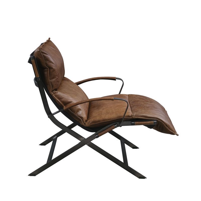 Zulgaz - Accent Chair - Cocoa Top Grain Leather & Matt Iron Finish