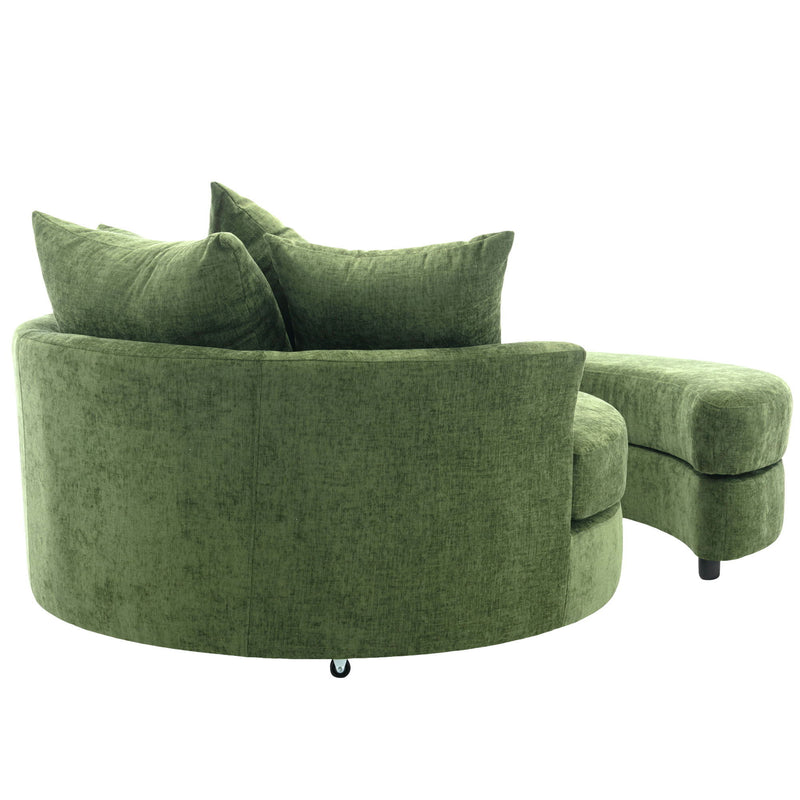 360° Swivel Accent Barrel Chair With Storage Ottoman & 4 Pillows, Modern Chenille Leisure Chair Round Accent For Living Room