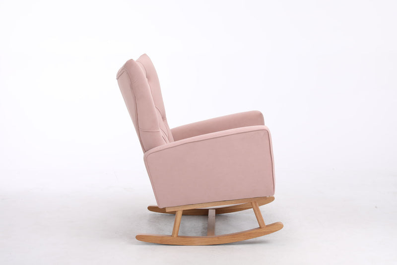 Mid-Century Modern Velvet Upholstered Rocking Chair Padded Seat For Living Room Bedroom