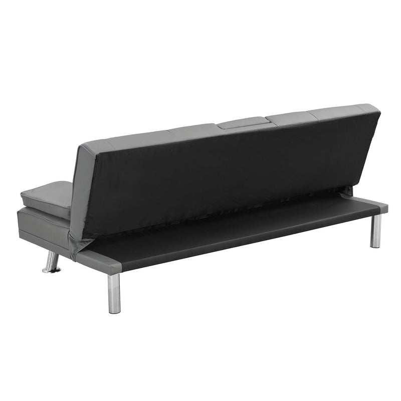 Sofa Bed With Armrest Two Holders Wood Frame, Stainless Leg Futon