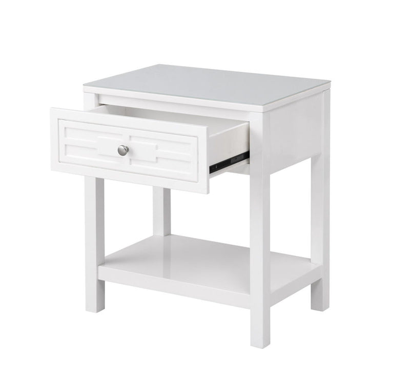 Dylan - Wooden End Side Table Nightstand With Glass Top And Drawer