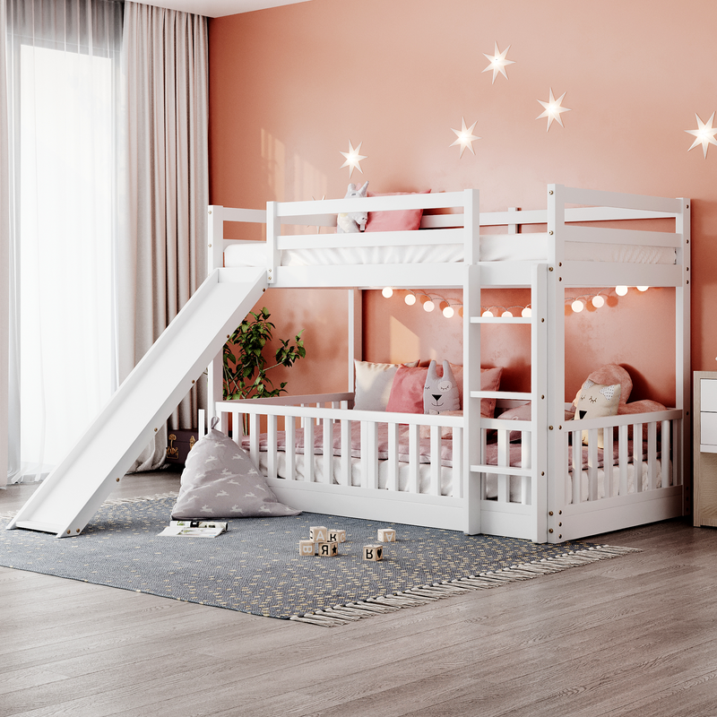 Twin Over Twin Bunk Bed with Slide and Ladder, White(Old SKU:LP000009AAK)